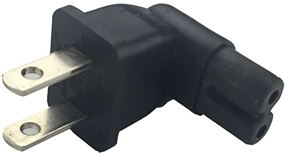 US 2 Prong Right Angle AC Power Plug Adapter IEC C7 Receptacle to NEMA 1-15P