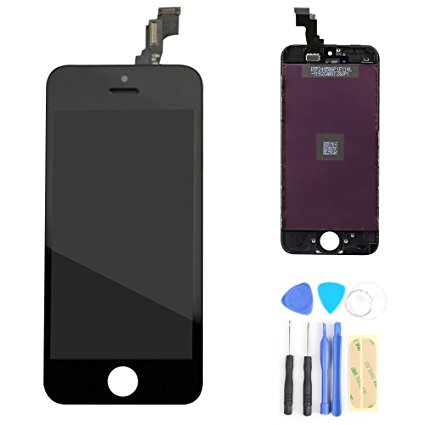 Flylinktech LCD Touch Screen Digitizer Assembly for iPhone 5C, Screen Replacement with Repair Tools for iPhone 5C Black