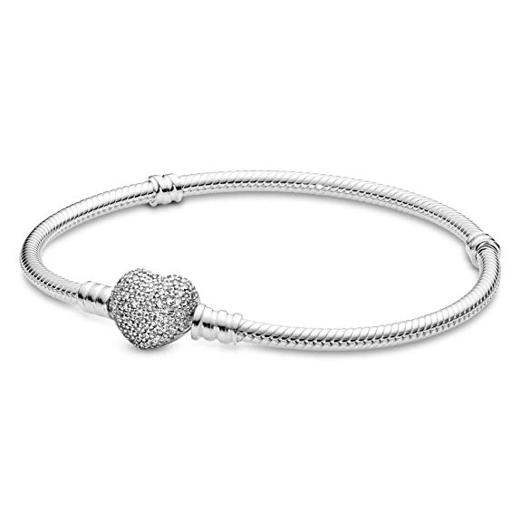 Pandora Women's Moments Silver Bracelet with Pave Heart Clasp