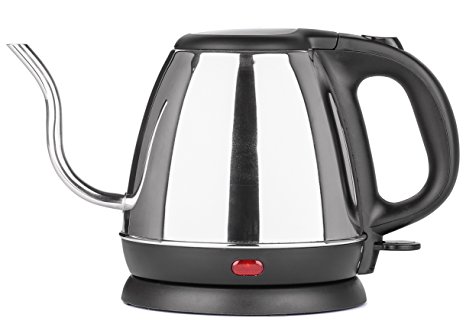 Zell Stainless Steel Cordless Electric Tea Coffee Kettle; Gooseneck Thin Spout for Pour Over Coffee, Safety Shutoff Boil-Dry Protection, 1200w Fast Heatup, 800 ml