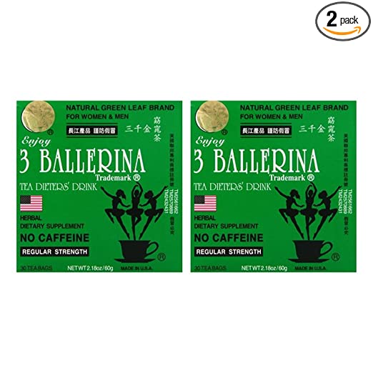 Three Ballerina Diet Tea for Men and Women 30 Tea Bags Ballerina, 60 Count, (Pack of 2)