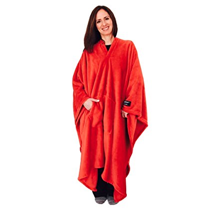 throwbee Blanket-Poncho Wearable Throw Coat for Indoors or Outdoors-Men, Women & Kids, Red