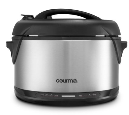 Gourmia Multifunction Electric 1-Hour Hot & Cold Smoker, Pressure Cooker, Slow Cooker and Steamer - 6.5 Qt - With Delay Timer & Removable Racks - 1300W - GPS650