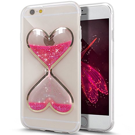 iPhone SE Case,iPhone 5S Case,iPhone 5 Case,ikasus Glow in the Dark Luminous Hourglasses Love Heart Bling Glitter Sparkle Quicksand Clear Soft Gel TPU Rubber Case Cover for iPhone SE 5S 5,Rose
