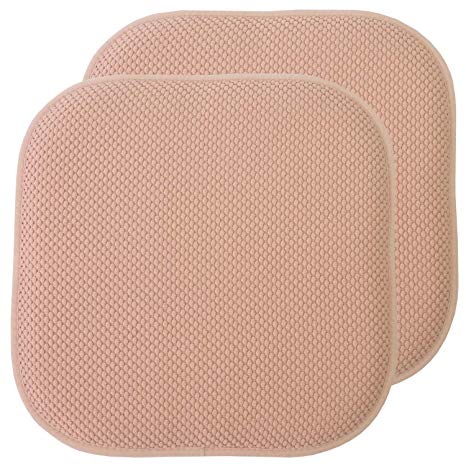 Sweet Home Collection Chair Cushion Memory Foam Pads Honeycomb Pattern Slip Non Skid Rubber Back Rounded Square 16" x 16" Seat Cover, 2 Pack, Blush