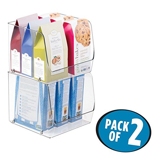 mDesign Stacking Organizer Bins for Kitchen, Pantry, Office, Bathroom - Pack of 2, Wide Extra Large, Clear