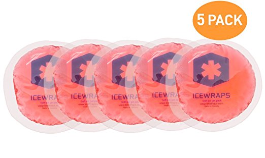 IceWraps Red NO CLOTH BACKING Gel Ice Packs - Set of 5 Round Reusable Hot or Cold Packs