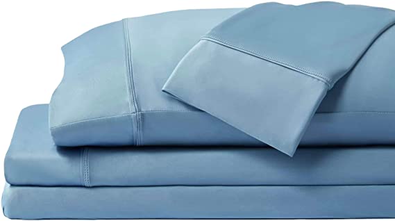 SHEEX Original Performance Sheet Set with 2 Pillowcases, Ultra-Soft Fabric Transfers Body Heat and Breathes Better Than Traditional Cotton, Carolina Blue (Queen)