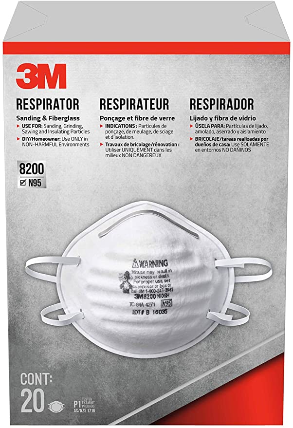 3M Sanding and Fiberglass Non-vented Respirator, 8200, 20 Masks (N95)