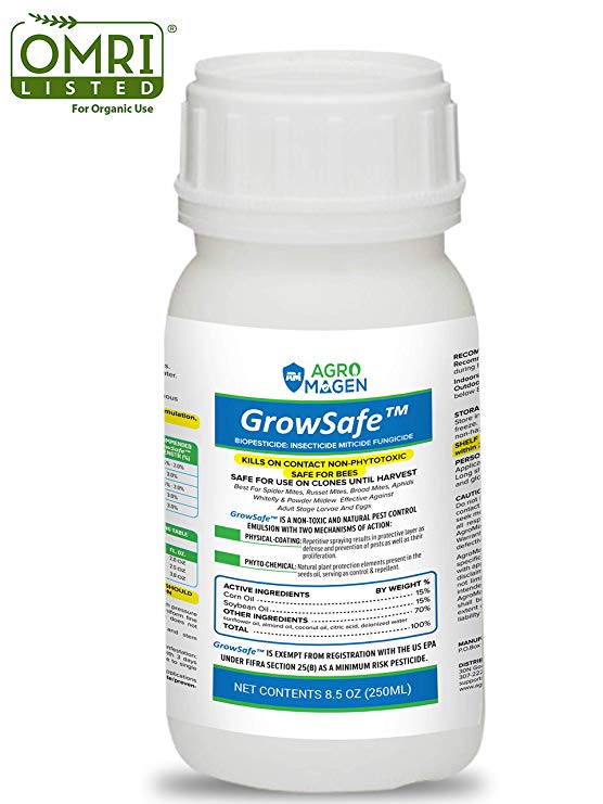 GrowSafe Bio-Pesticide Organic All-Natural miticide, fungicide Insecticide. Better & Safer than Neem oil for plants,Non-Toxic,Control spider mites & Powdery Mildew.Non-Phytotoxic,Concentrate (8.5oz)