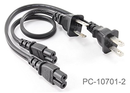 CablesOnline , 2-Pack 1ft 2-Prong Figure-8 Replacement Non-Polarized Computer Power Cord Cable, PC-10701-2