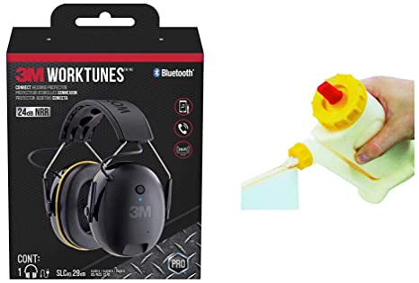 3M WorkTunes Connect Hearing Protector with Bluetooth Technology, 24 dB NRR, Ear protection for Mowing, Snowblowing, Construction, Work Shops & Wood Glue Dispenser, 16 Oz Btl, Drip less