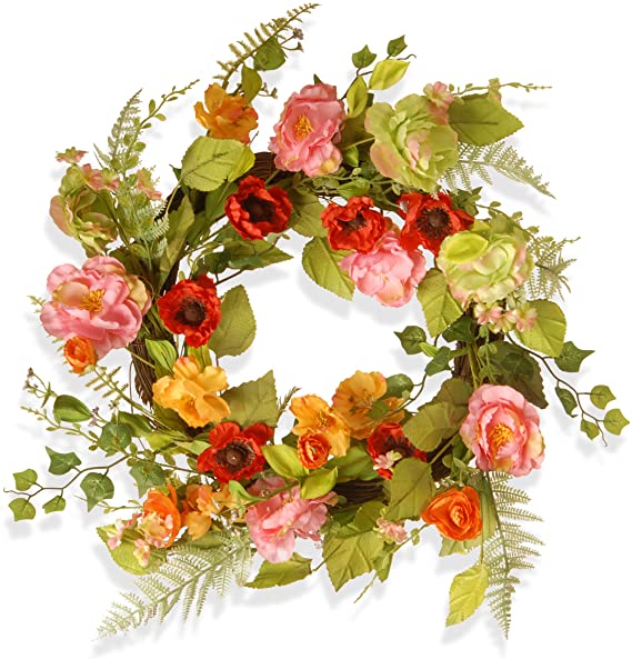 National Tree 22 Inch Spring Branch Wreath with Mixed Flowers (RAS-150326-1)