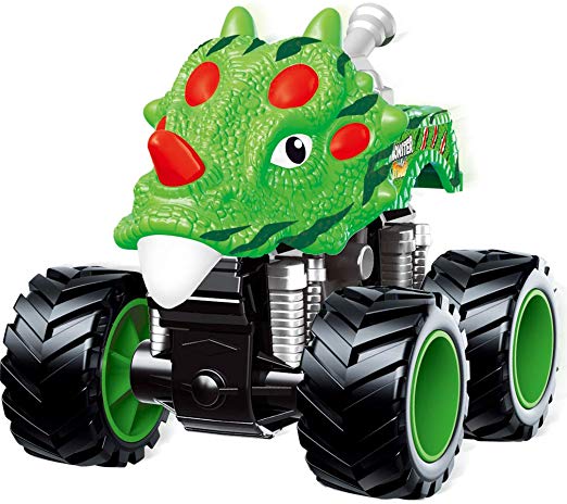 PBOX Dinosaur Monster Truck Toys,Stunt 360° Spin Friction Powered Cars for Kids,Push and Go Vehicles Toddler Toys for Aged 3-12 Year Old Boys & Girl Gift