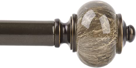 KAMANINA 1 Inch Curtain Rod Single Drapery Rod 110 to 195 Inches (9.2-16.3 Feet), Marbled Finials, Bronze