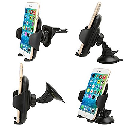 iKross 3in1 Dashboard Windshield Air Vent Car Mount Holder Kit Cradle Stand for Cellphone, iPhone, iPod, MP3, GPS and more - Black