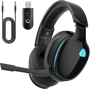 Wireless Gaming Headphones 2.4GHz USB for PS5, PS4, PC, Switch, Bluetooth 5.3 Gaming Headset with Detachable Microphone for Gamer, Surround Sound, ONLY 3.5mm Wired Jack for Xbox Series(Black)