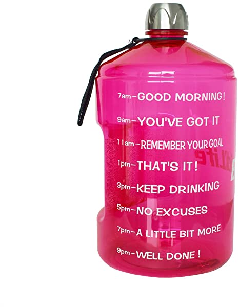 BuildLife 1 Gallon Hydration Bottle Daily Water Tracker-Time Marked to Ensure You Drink 128 Ounces of Water Throughout The Day. Make Sure You Stay Hydrated