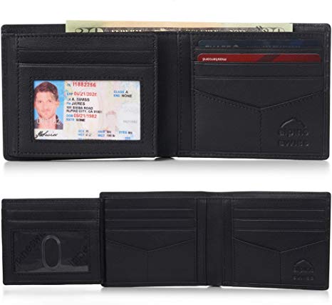 Alpine Swiss RFID Luka Men's Flip ID Wallet Deluxe Capacity ID Bifold With Divided Bill Section Camden Collection