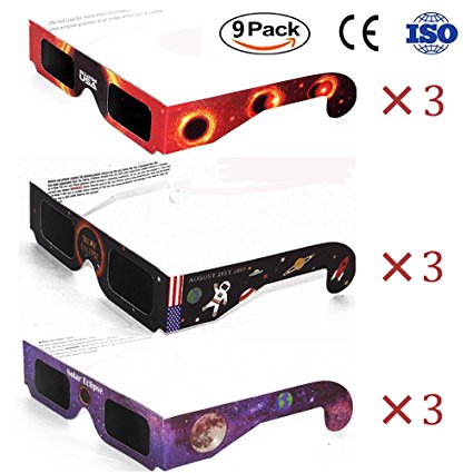 (9PACKS) Solar Eclipse Glasses for the American Eclipse 2017 ,CE ISO Certified Safe Solar Viewing - - Eye Protection