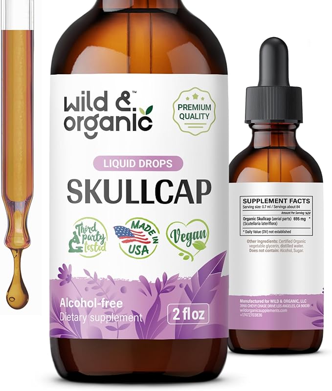 Skullcap Herb Tincture - Organic Skullcap Supplement - Nervous System Support - Vegan, Alcohol Free Liquid Extract - 2 fl oz