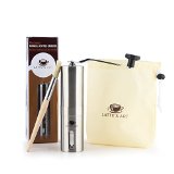 Lattes Art Portable Coffee Grinder Adjustable Ceramic Burr and Easy to Turn Handle Pair with Any Brewing System BONUS Drawstring Canvas Bag and Cleaning Brush Included