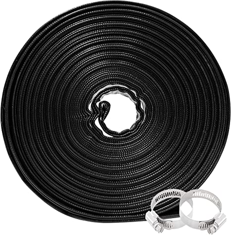 POOLWHALE 2" x 100 FT Swimming Pool Backwash Pool Hose with Clamp - Thick 1.2mm PVC Flat Water Discharge Hose - Chemical and Weather Resistant - Drain Clean Swimming Pools & Filters
