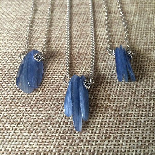 Blue Kyanite Spears Necklace on Thin Silver Chain