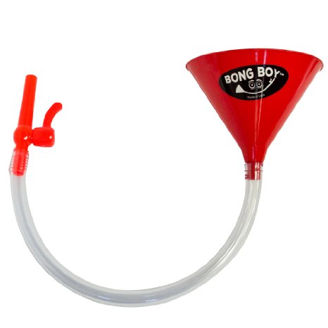 Premium Beer Bong Funnel by Bong Boy Featuring No Drip Ultimate Valve, 24" Tube, and Thicker Tube to Reduce Kinks (Red/Clear)