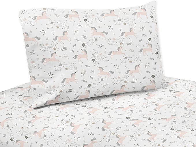Sweet Jojo Designs Pink, Grey and Gold Twin Sheet Set for Unicorn Collection 3 Piece Set