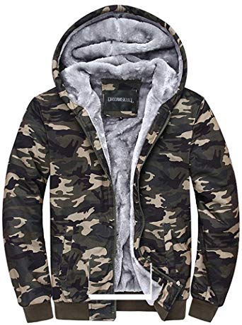 Dreamskull Camouflage Coats Fleece Hoodie Casual Zip Up Heavyweight Hooded Jacket for Men and Women