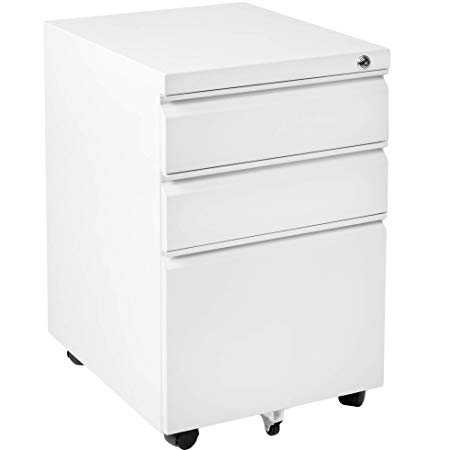 VIVO White Steel 3 Drawer Mobile Office File Cabinet with Lock | Rolling Pedestal Storage Cabinet on Wheels (FILE-MB01W)