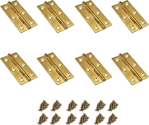 Butt Hinges,8-Pack,Susenya Brass Hinges for Wood Boxes1.5" Antique Gold with Mounting Screws