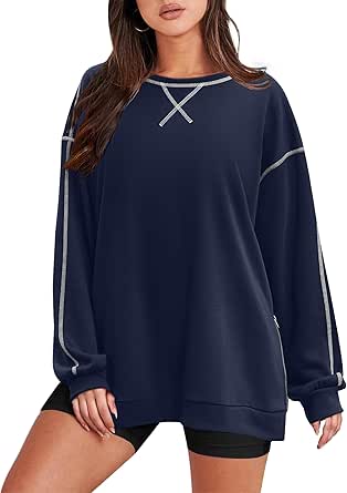 Zeagoo Women's Oversized Sweatshirts Long Sleeve Crewneck Pullover Tops 2024 Fall Winter Trendy Side Zip Going Out Hoodies