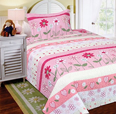 Mk Collection 2 Pc Bedspread Teens/girls Pink Floral New