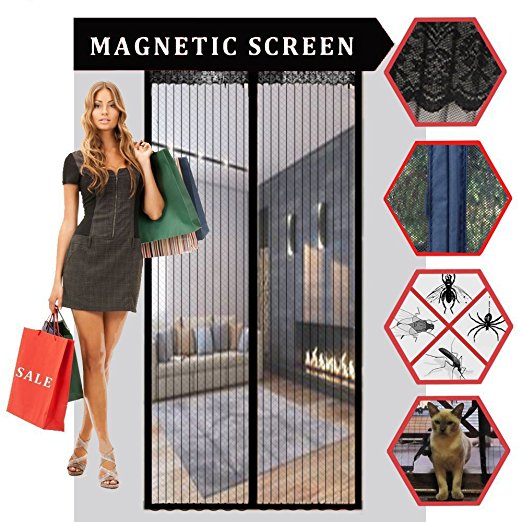 Magnetic Screen Door, AUGYMER Full Frame Velcro Mesh Bug Screen, 34"82" Pet Friendly Heavy Duty Hands Free Automatically Magnets Door Screens