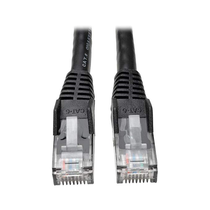 Tripp Lite Cat6 Gigabit Ethernet Snagless Molded Patch Cable 24 AWG 550MHz Premium UTP, Black, RJ45 M/M 75' (N201-075-BK)