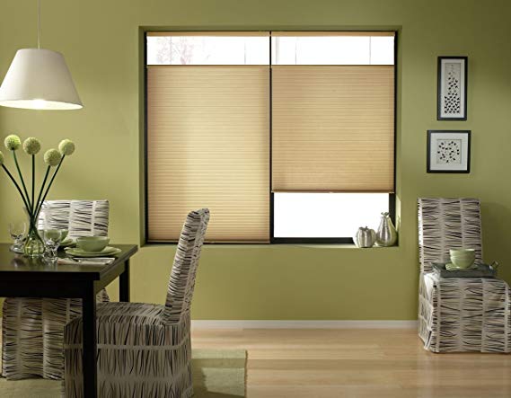 Windowsandgarden Cordless Top Down Bottom Up Cellular Honeycomb Shades, 35W x 54H, Leaf Gold, Any Size 19-72 Wide