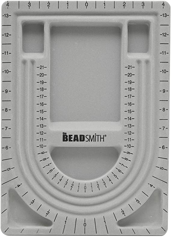 The Beadsmith Bead Board, Grey Flocked, 3 U-Shaped Channels, 6 Recessed Compartments, 9.5 x 13 inches, Design Boards for Creating Bracelets, Necklaces and Other Jewelry