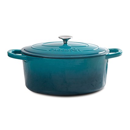 Crock Pot 109475.02 Artisan Oval Cast Iron Dutch Oven with Non-Stick Surface, 7 Quart, Teal Ombre