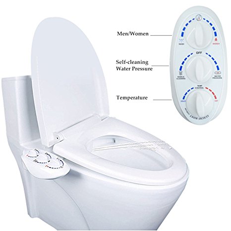 HPPFOTRS Self Cleaning Hot and Cold Water Bidet - Dual Nozzle (Male & Female) - Non-Electric Mechanical Bidet Toilet Attachment - With Adjustable Water Pressure and Temperature