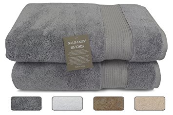 Salbakos Fine Italian Silk and Combed Turkish Cotton Bath Towels, Incredibly Soft, Absorbent, Super Luxury, Eco-friendly 30”x60”, 625gsm (Set of 2, Gray)