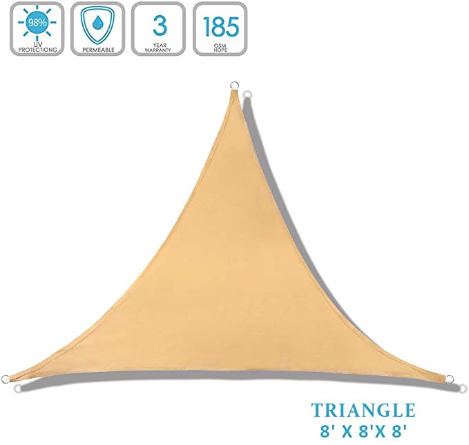 Lehood 2019 Mode Patio Triangle Sun Shade 8' x 8'x 8'- Patio Fabric shelter for Outdoor Activities - Durable Shade Sail