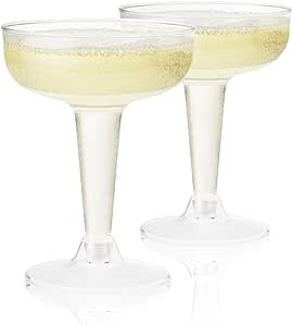 True Party Disposable Plastic Coupe Glasses - Stemmed Clear Cocktail Cups for Outdoors, Parties - 6oz Set of 20