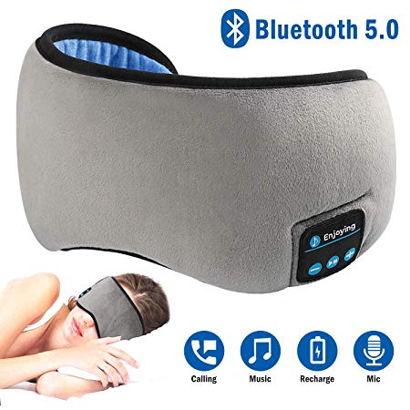 Sleep Headphones Bluetooth Sleep Mask, ONSON 5.0 Wireless Bluetooth Sleeping Eye Mask Headphones, Adjustable Soft Music Travel Eye Shades with Built-in Speakers Microphone Handsfree Washable - Gray