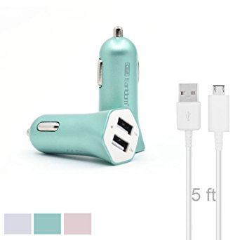 Earldom Dual Port Car Charger And 5ft Micro USB Charging Cable For LG V10 G3 G4 G Flex 2 ,Samsung Galaxy S4 S3 S5 mini S6 S7 Edge Plus Note 5 4 Tab S,HTC One M7 M8 M9 A9 And More