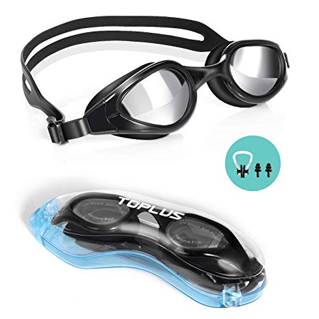 TOPLUS Swimming Goggles, No Leaking Anti Fog UV Protection Swim Goggles Soft Silicone Nose Bridge for Men, Women, Junior, Kids