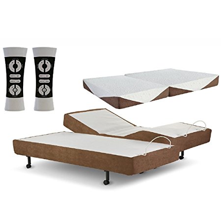 Zero Gravity G-Force Split King Adjustable Bed. State Of The Art Motorized Bed, with variable massage, Memory Foam Mattresses, Bamboo Pillows, 1800 Thread Count Sheets, Mattress firmness: Medium