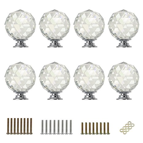 OwnMy Drawer Pull Handle Knobs Crystal Glass Kitchen Cupboard Hardware Pulls (8Pcs x 1.57"Diameter)