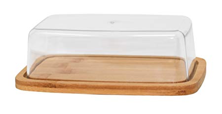 Bamboo Butter Serving Dish, Cutting Board Serving Tray with Clear Acrylic Cover - by Home-X